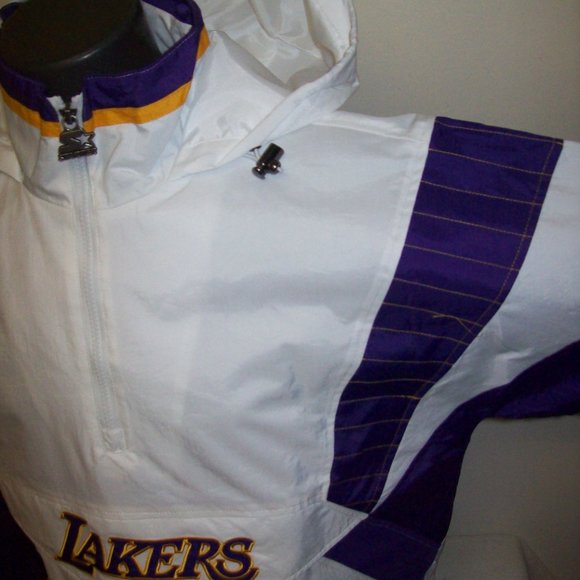 LOS ANGELES LAKERS STARTER Hooded Half Zip Jacket WHITE 2X - Picture 6 of 13